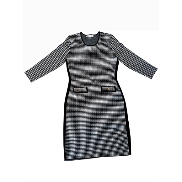 Harper Rose Dresses & Skirts - Harper Rose Houndstooth Sheath Dress Black White Knit 3/4 Sleeve Pockets S